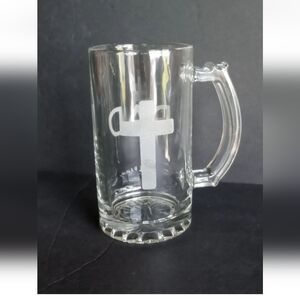 Glass Beer Mug For Dad With Cross|Christian Father Gift|Etched Drinkware